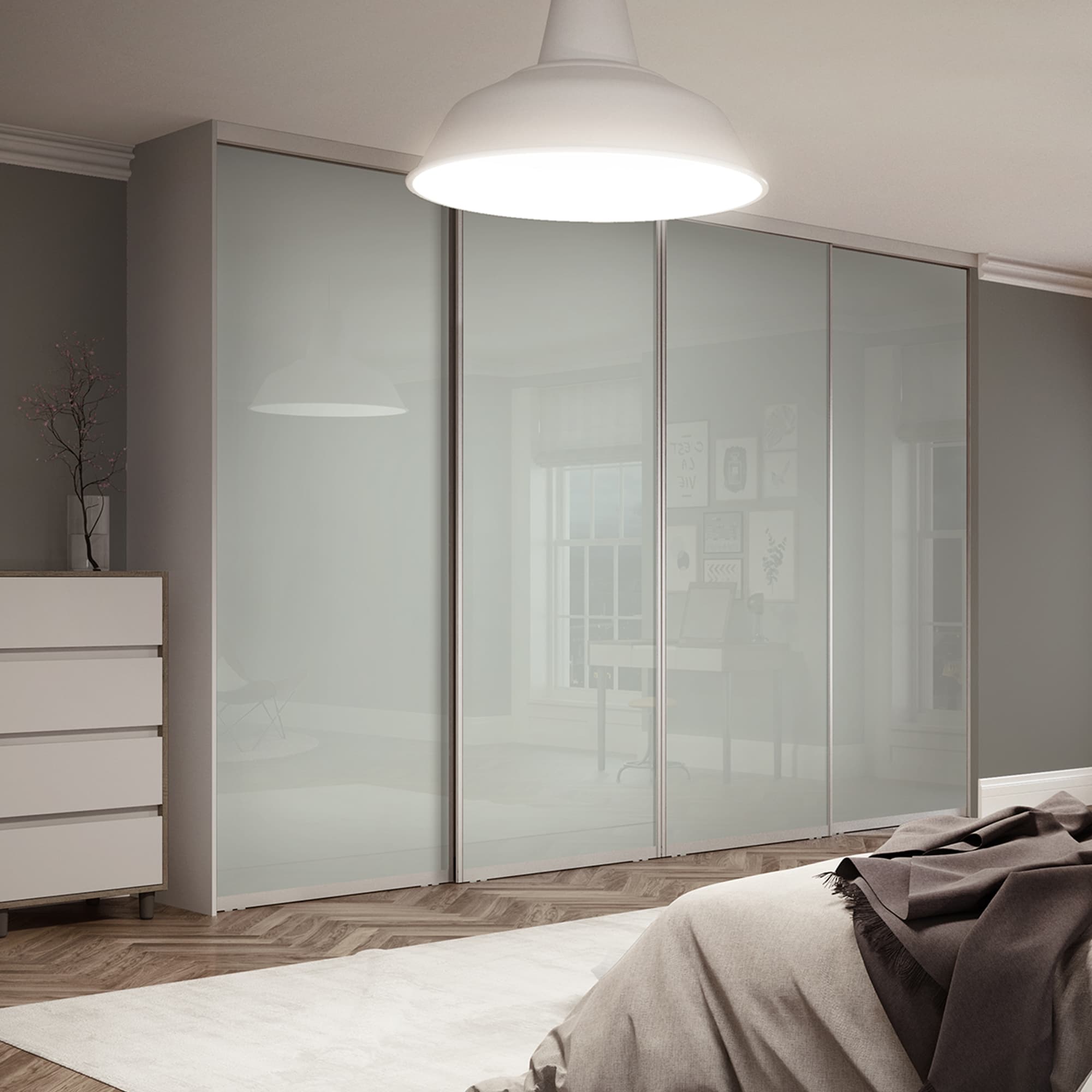 Spacepro Silver & White Steel and Glass Contour Frame Arctic Sliding Doors, Size: 2672x2260mm