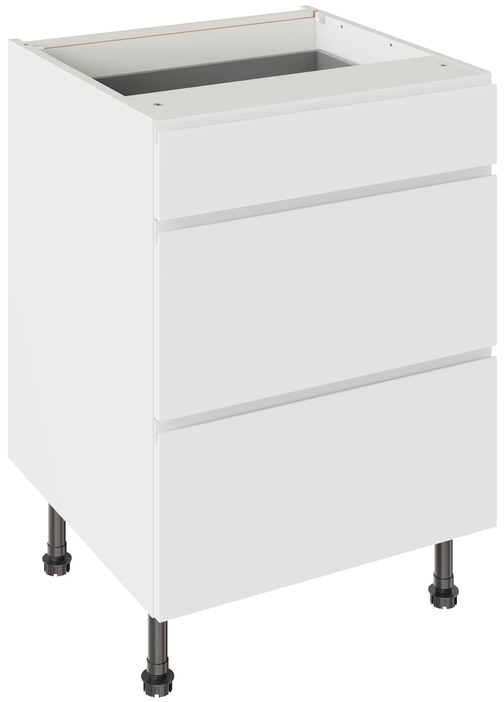 Flatpack Three Drawer Base Unit J-pull Ultra Matt White 600mm - FKKJ0506