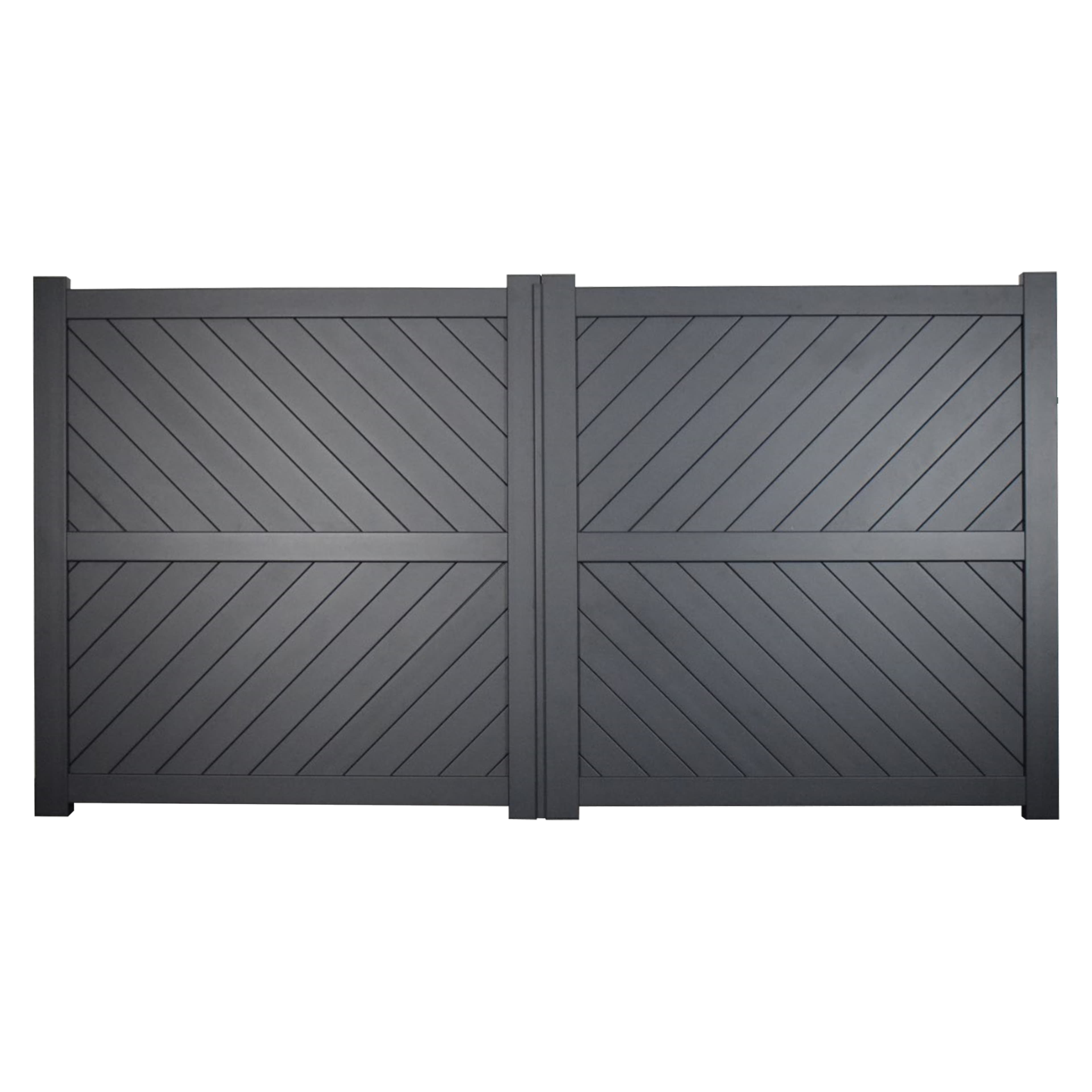 Cambridge Double Swing Flat Top Driveway Gate with Diagonal Solid Infill 3750 x 2000mm Grey