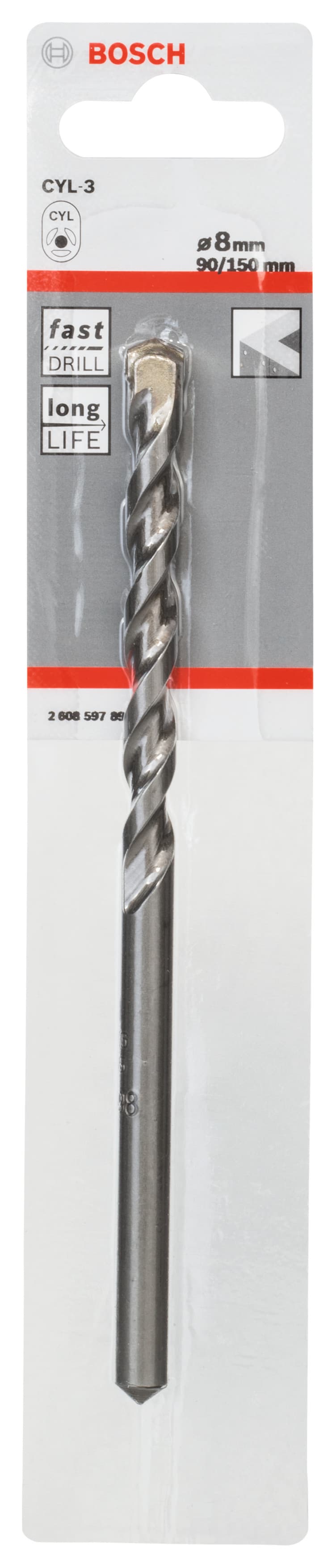 Bosch Silver Purcussion Hammer Drill Bit 8 x 150mm 2608597898