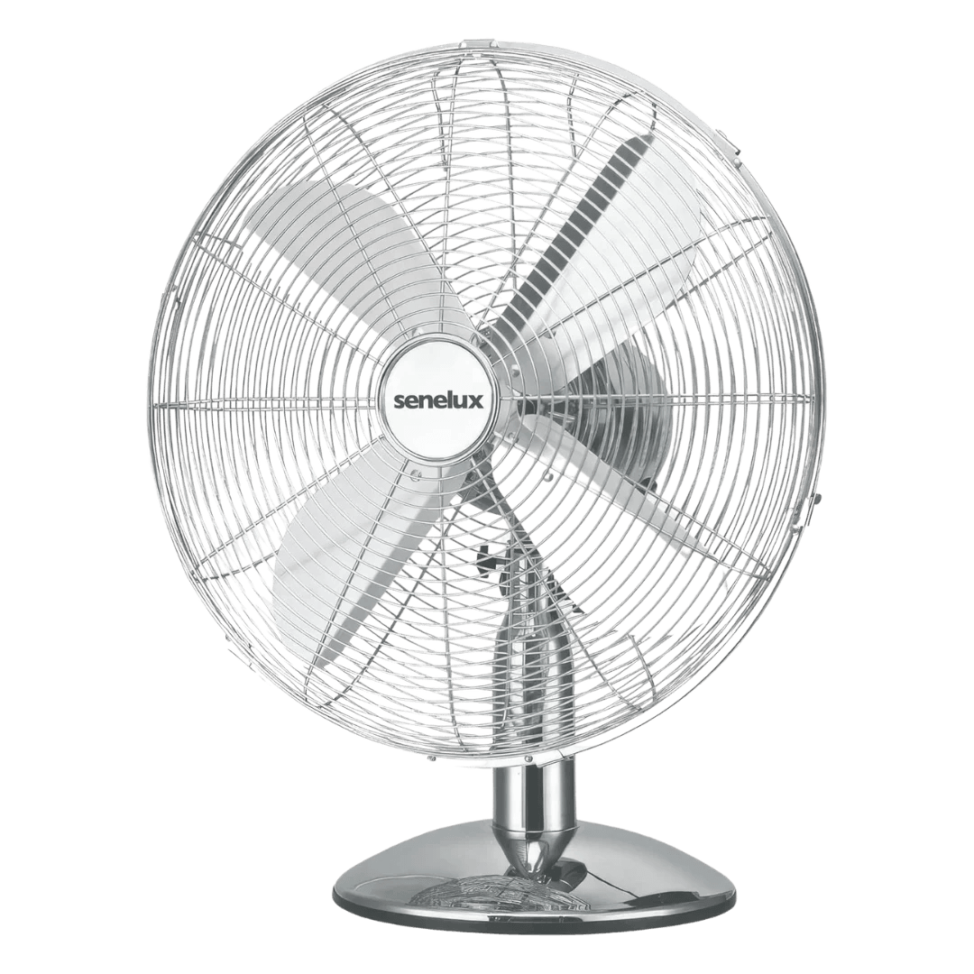 Senelux 12 inch Chrome Desk Fan; Great for Home Cooling and Comfort in Bedrooms, Living Rooms and Offices