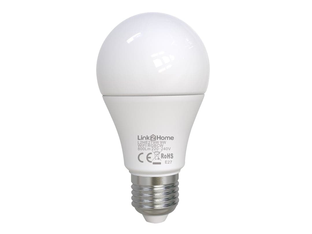 Link2Home Wi-Fi LED ES (E27) Opal GLS Dimmable Bulb, White + RGB 800 lm 9W L2HE279W