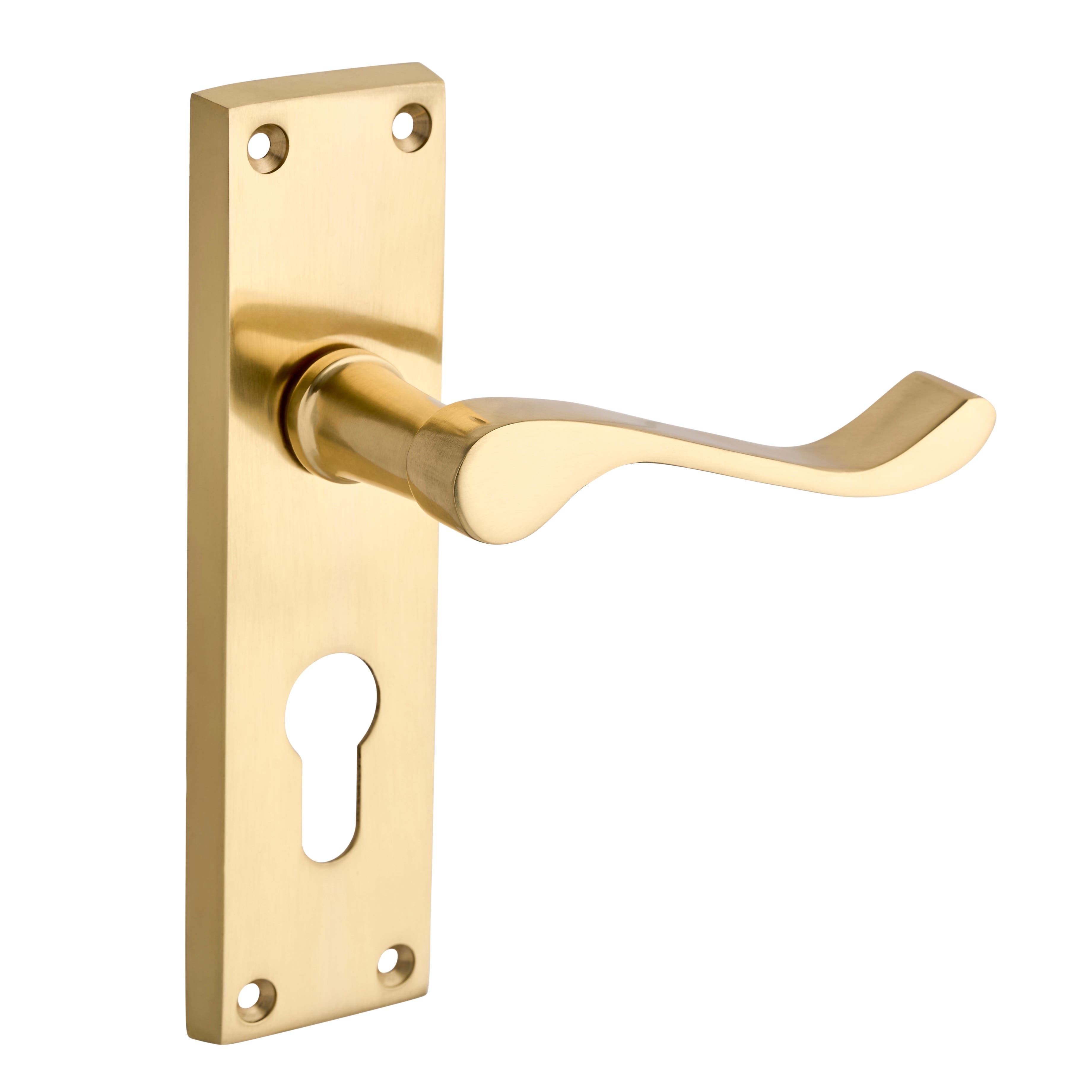 Victorian Scroll Lever Door Handle - Euro Lock - Polished Brass - Pair - Designer Levers