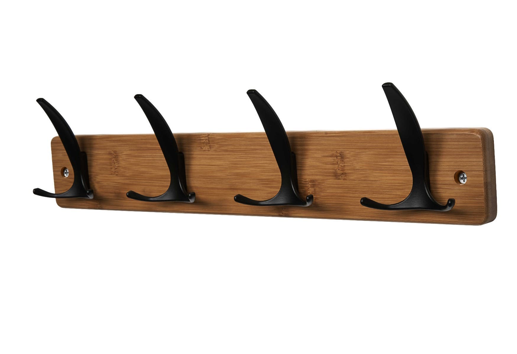 4 Modern Design Black Triple Hooks - Dark Bamboo Wooden Board - Wall/Door Mountable - Decorails