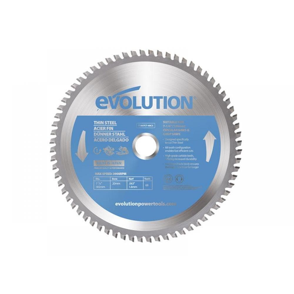 Evolution T185TCT-68CS Thin Steel Cutting Circular Saw Blade 185 X 20Mm X 68T