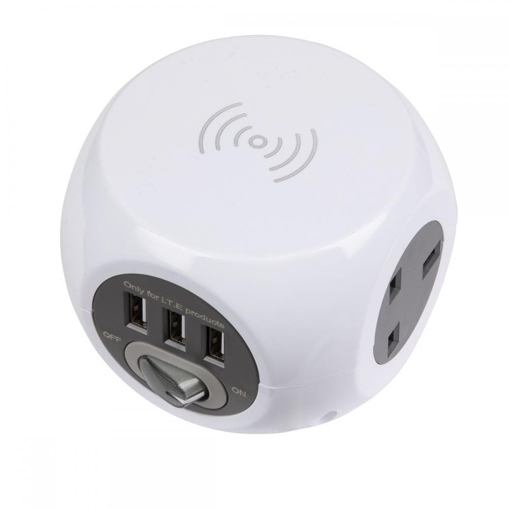 Sealey EL144WC Extension Cable Cube 1.4M 3 X 230V & 3 X Usb Sockets & Wireless Charging Pad