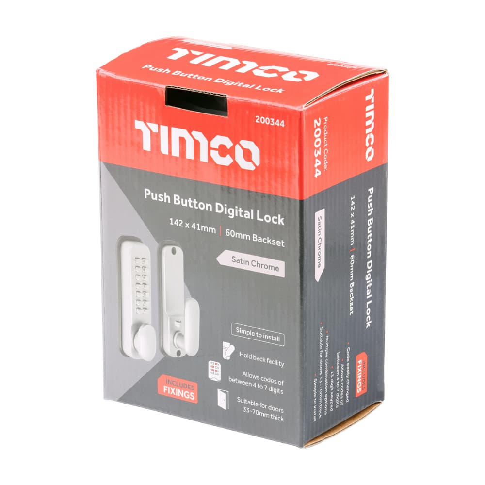 Timco Push Button Digital Lock - Satin Chrome Box 1 200344