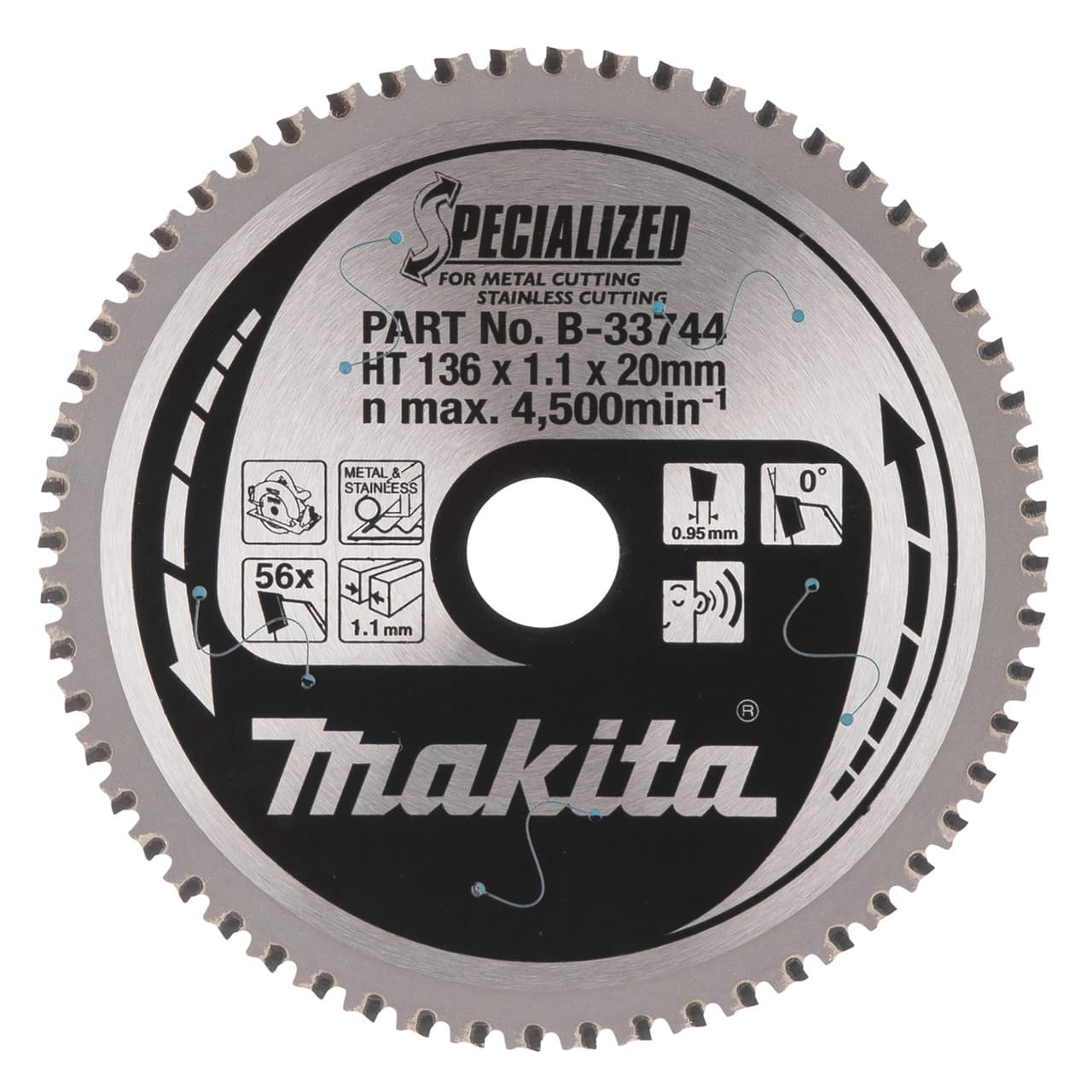 Makita B-33744 Specialized Circular Saw Blade For Metal/Stainless Cutting 136Mm X 20Mm X 56T MAK-B-33744