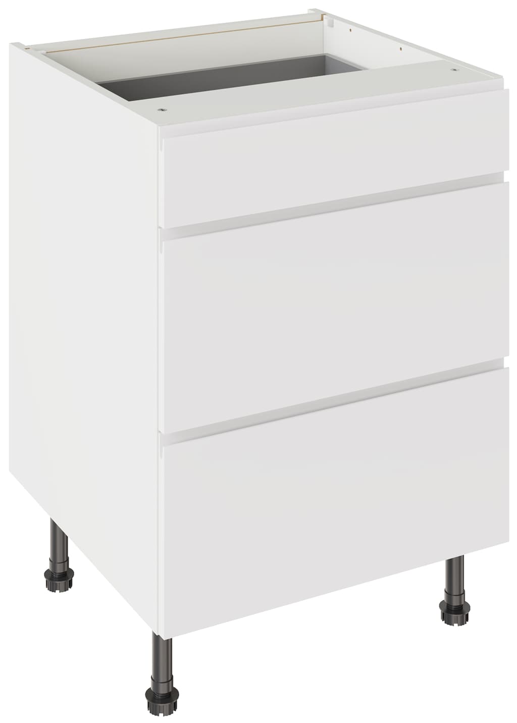 Flatpack Three Drawer Base Unit J-pull Super Gloss White 600mm - FKKJ0006