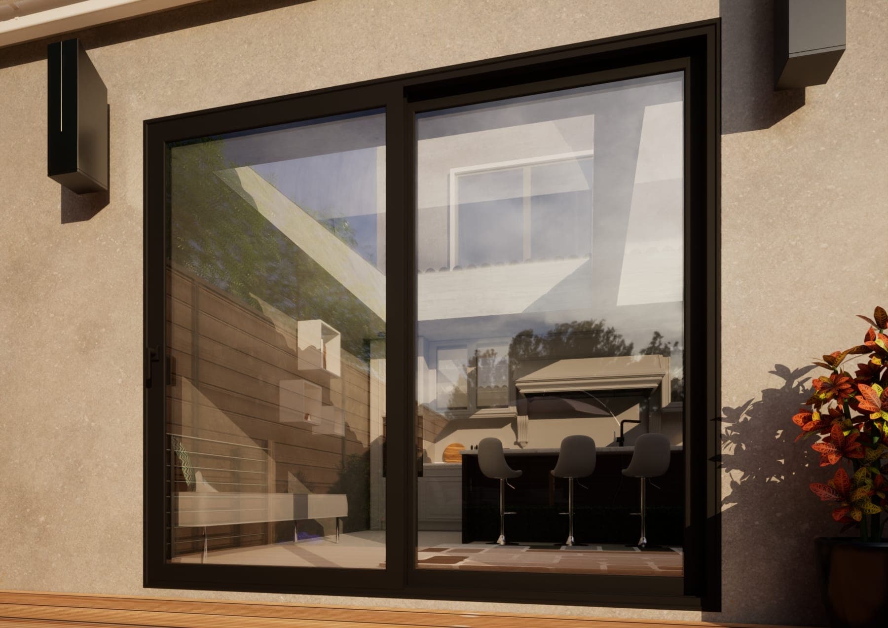 Aluminium Sliding Door - 2400mm Black - Left Hand Slide & Right Hand Fixed