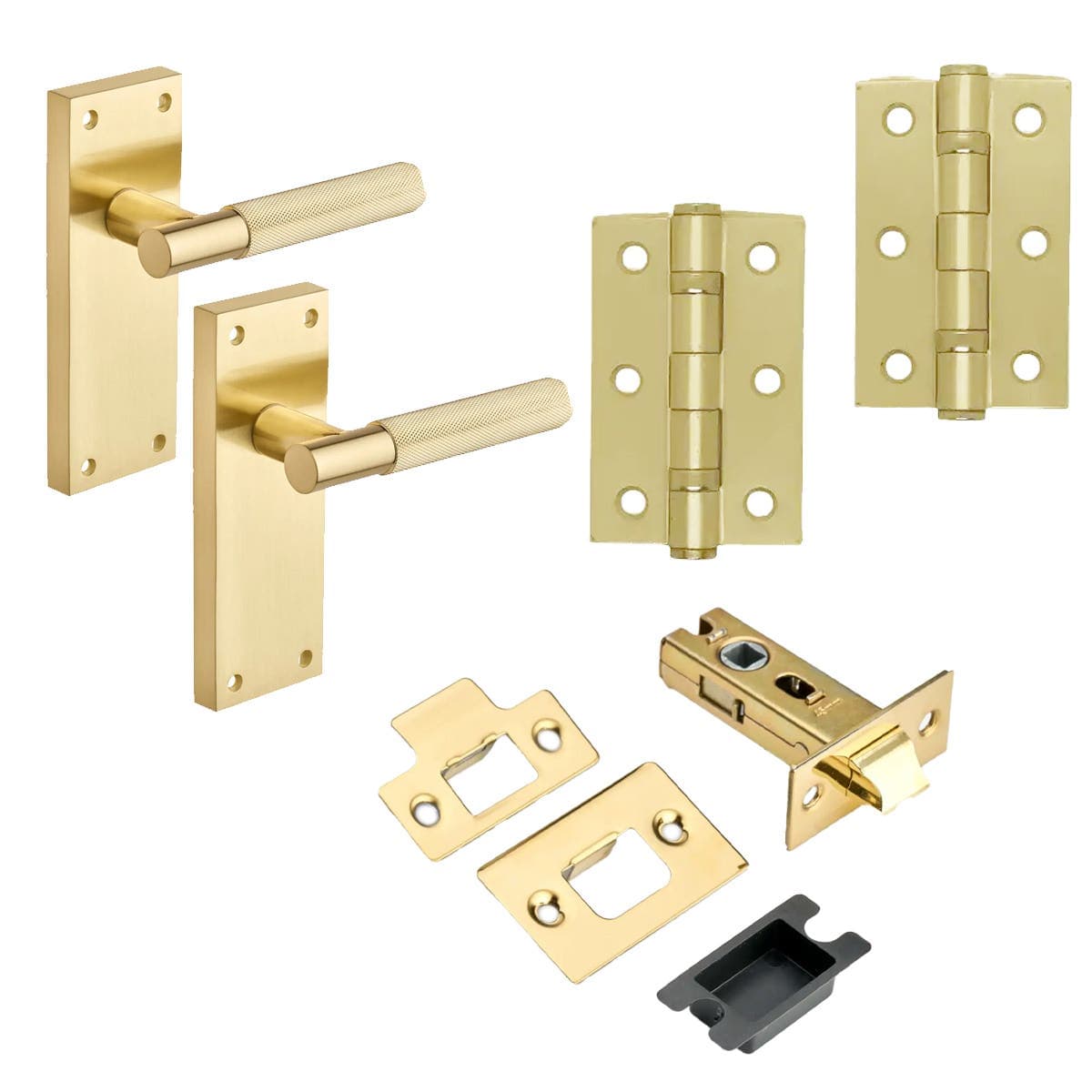 Marylebone Knurled Lever Latch Door Pack - Brushed Brass - Handle/Hinges/Door Latch - Designer Levers