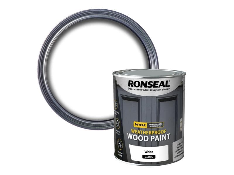 Ronseal 38773 10 Year Weatherproof Wood Paint White Gloss 750Ml