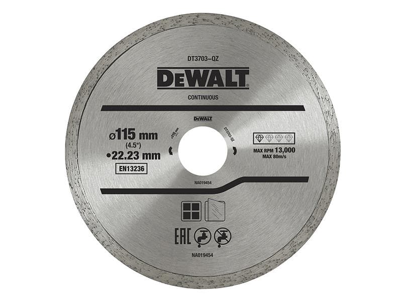 Dewalt Power Tools Dt3711 Continuous Rim Diamond Cutting Disc 115 X 22.23Mm DT3703-QZ