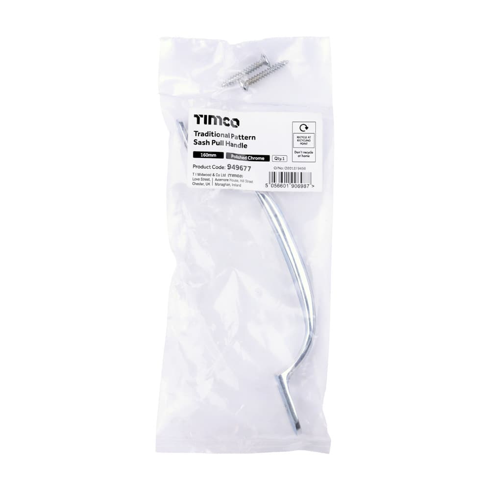 Timco Traditional Pattern Sash Pull Handle - Polished Chrome Bag 1 949677