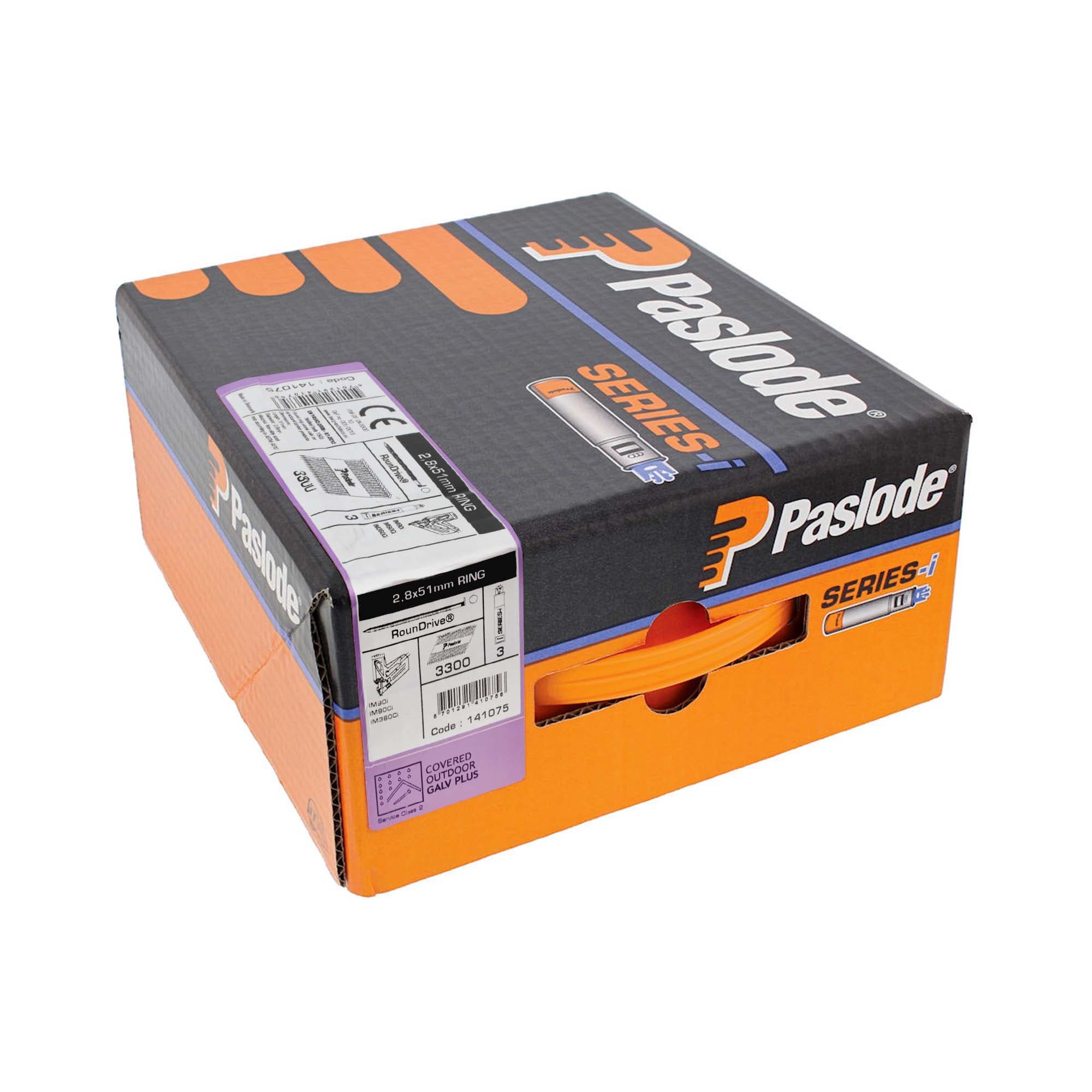 Paslode Steel IM90I 141075 Galvanised Ring Nail Fuel Pack, 51x2.8mm