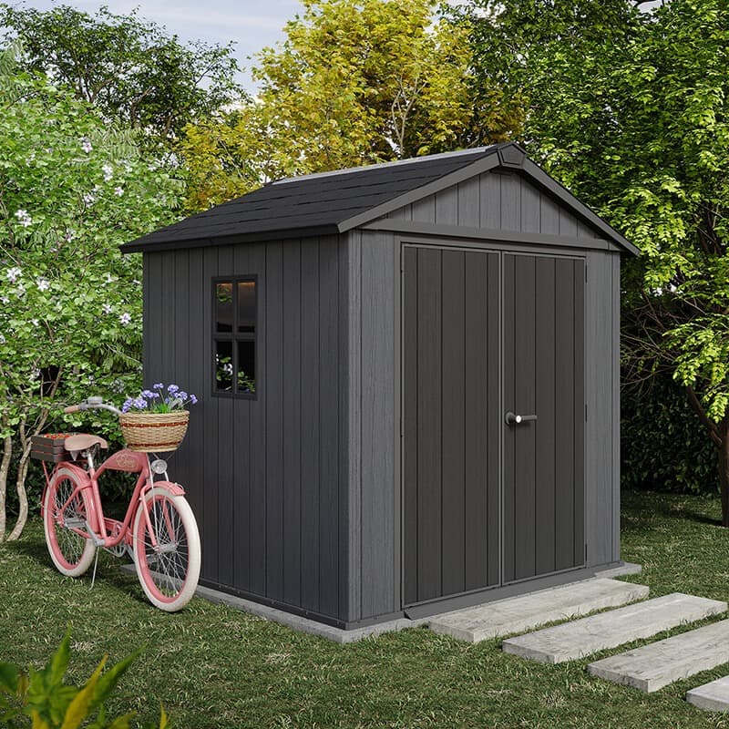 7'5 x 7' Keter Newton Plus Grey Apex Plastic Garden Shed (2.30m x 2.24m)