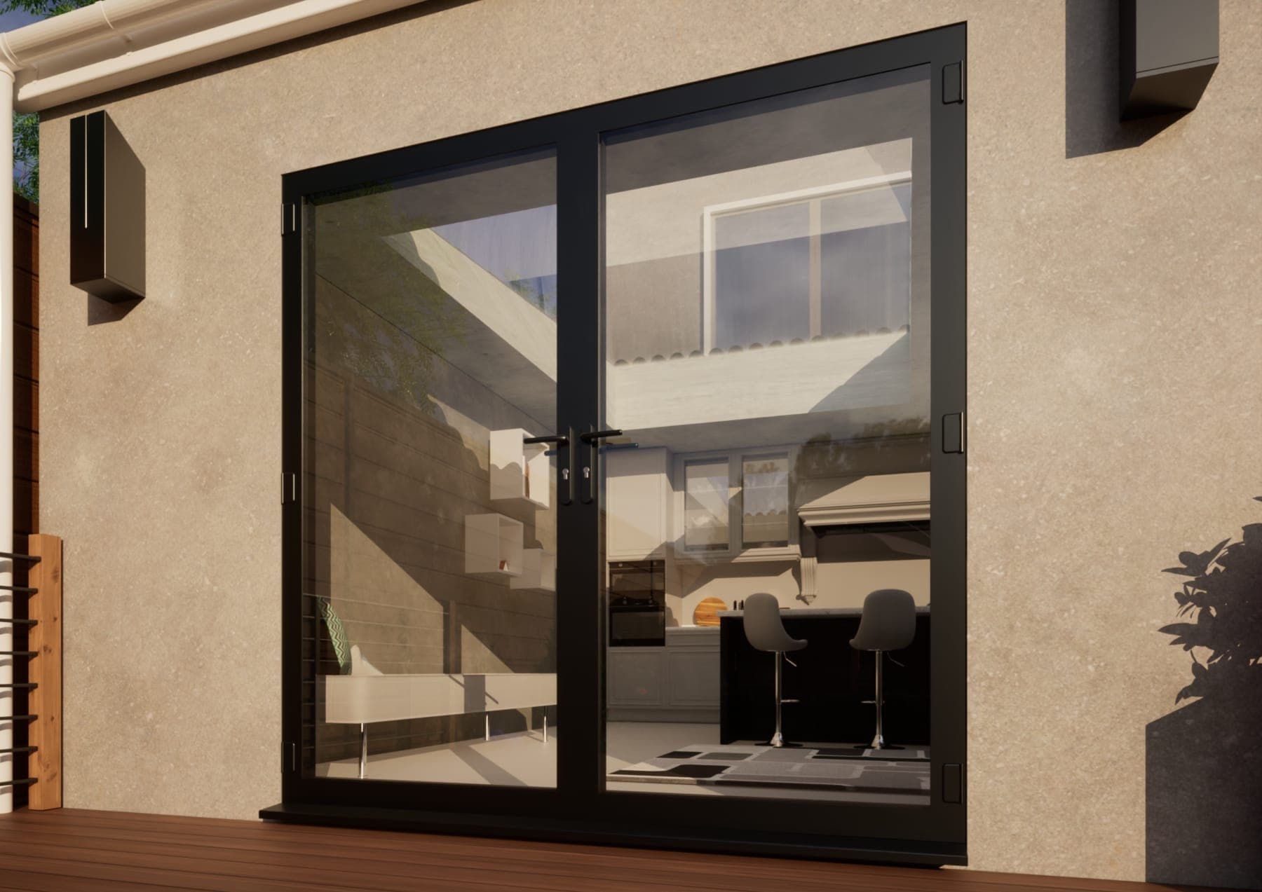 Aluminium French Door Part Q Compliant - 2100mm Anthracite Grey - Open Out