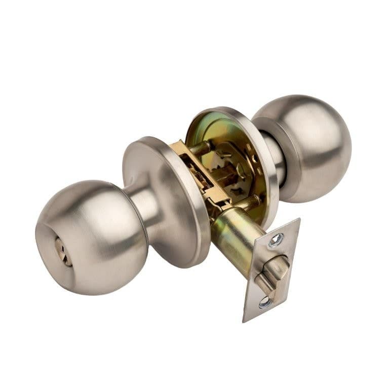 Lockable Mortice Entrance Knobset - 60/70mm - Satin Stainless Steel - Designer Levers