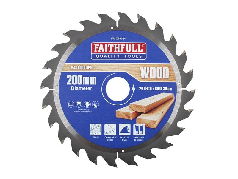 Faithfull FAIZ20024 Tct Circular Saw Blade 200 X 30Mm X 24T Pos