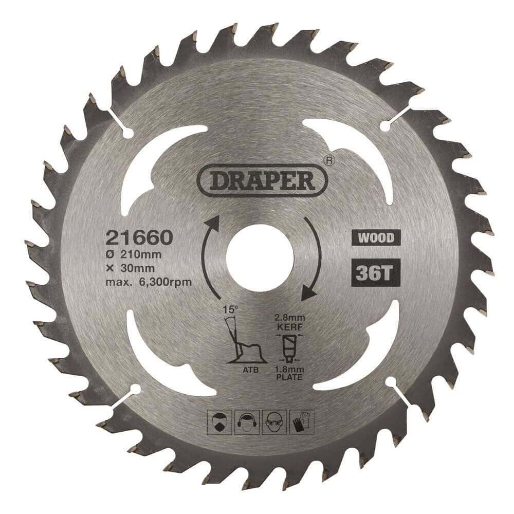Draper 21660 Tct Circular Saw Blade For Wood 210 X 30Mm 36T each 1