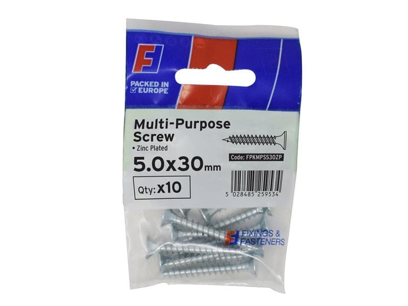 Forgefix FPKMPS530ZP Multi-Purpose Pozi Screw Csk St Zp 5.0 X 30Mm Forgepack 10