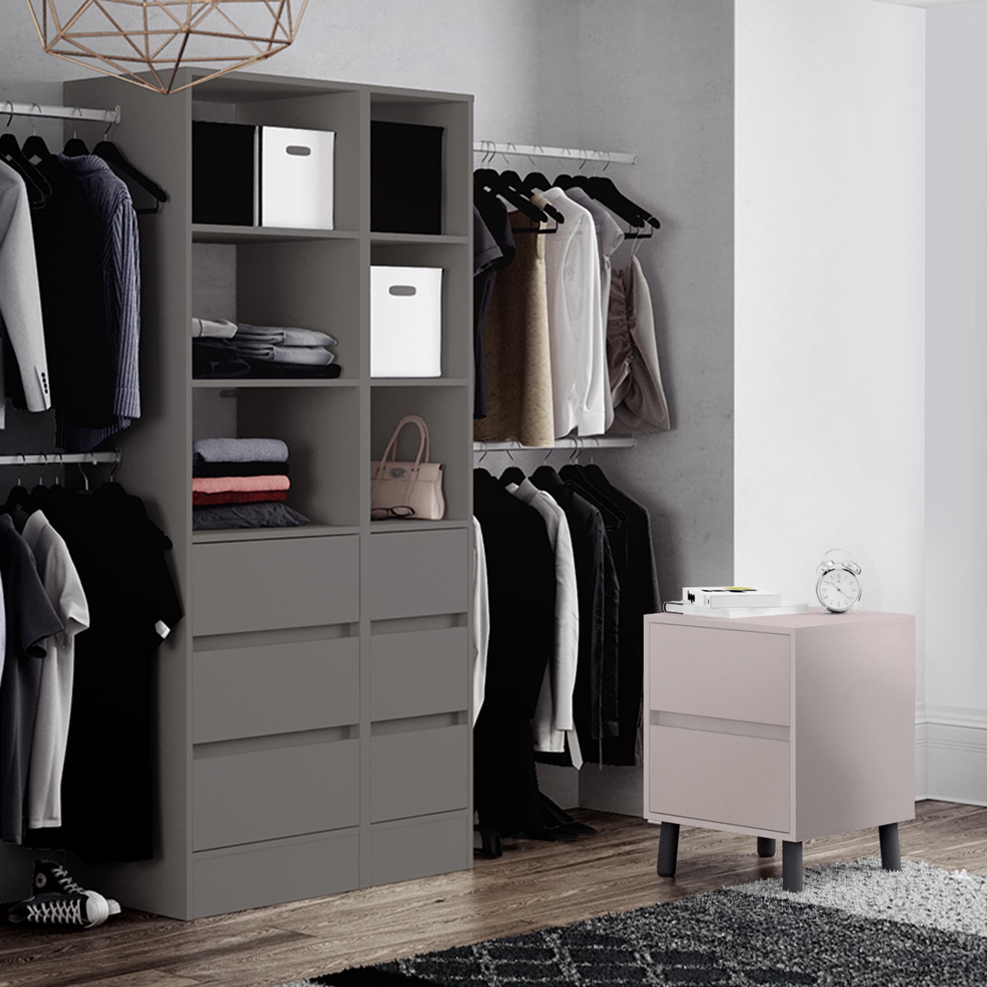 Spacepro Silver MFC Tower Unit with 3 Drawers and Hanger Bar, Size: 2100x600x20mm