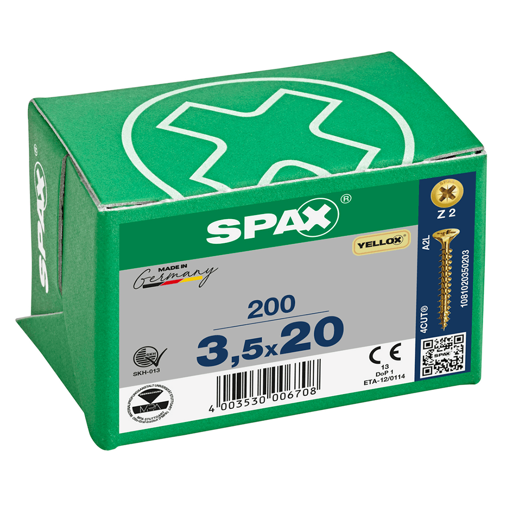 SPAX PZ Flat Countersunk Screw Yellox Coated - 3.5 x 20mm Qty 200