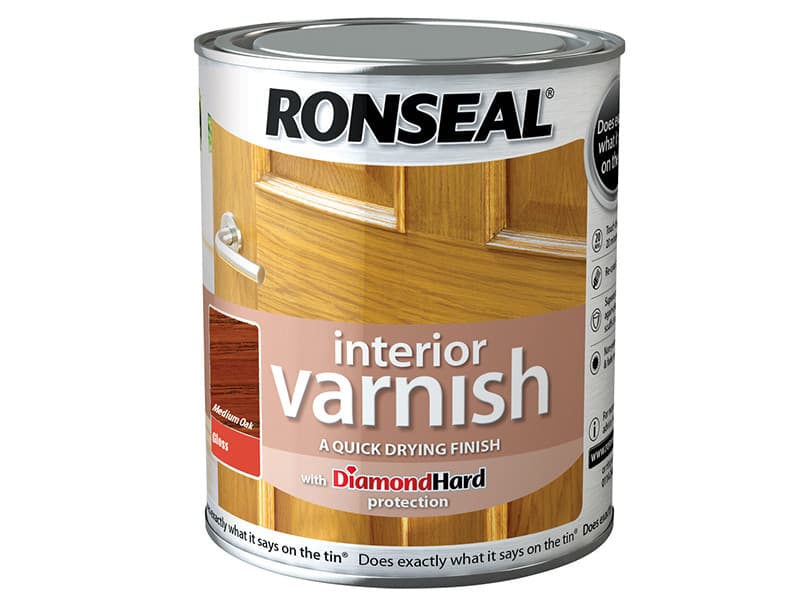 Ronseal 36842 Interior Varnish Quick Dry Gloss Medium Oak 250Ml