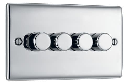 Nexus Metal Polished Chrome Quad Intelligent Led Dimmer Switch 2-Way Push On/Off NPC84-01