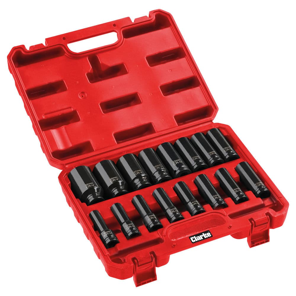 Clarke CIS12/16D 16 Piece 1/2 Drive 10 - 32mm Deep Impact Socket Set"