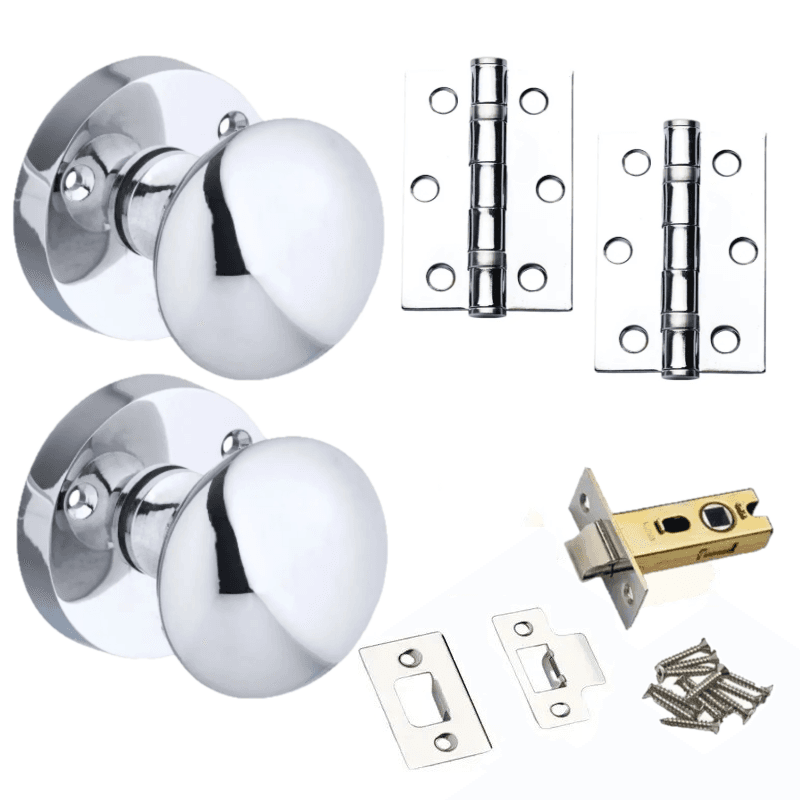 Victorian Sprung Mortice Door Knob - Polished Chrome - Complete Door Pack - Designer Levers