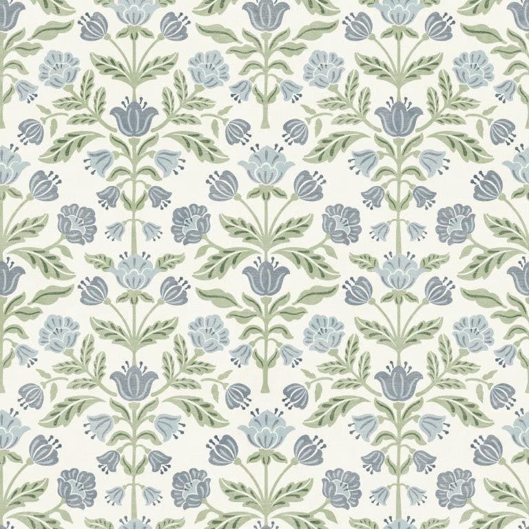 Modern Floral Damask Blue/Green Wallpaper - 1005 x 50cm