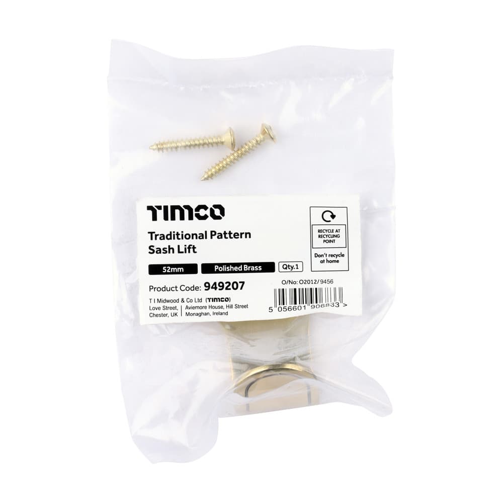 Timco Traditional Pattern Sash Lift - Polished Brass Bag 1 949207
