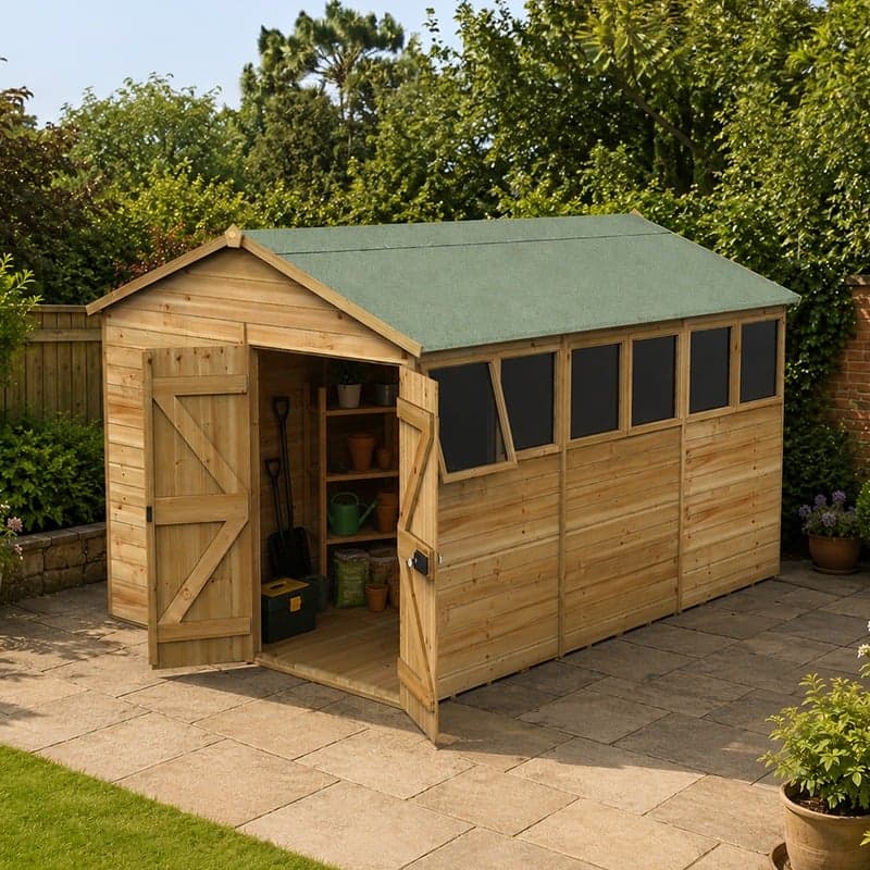 12' x 8' Forest Timberdale 25yr Guarantee Tongue & Groove Pressure Treated Double Door Apex Shed (3.64m x 2.61m)