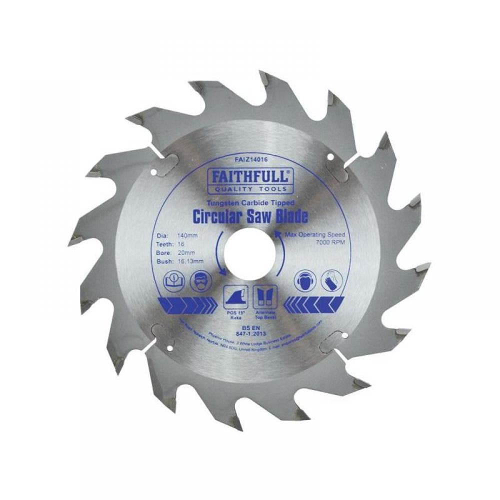 Faithfull FAIZ14016 Tct Circular Saw Blade 140 X 20Mm X 16T Pos