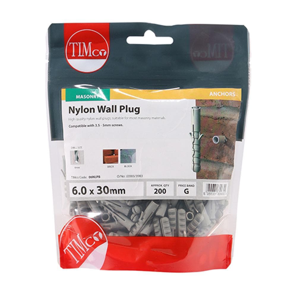 Timco 06NLPB Nylon Plugs 6.0 X 30 TIMbag 200