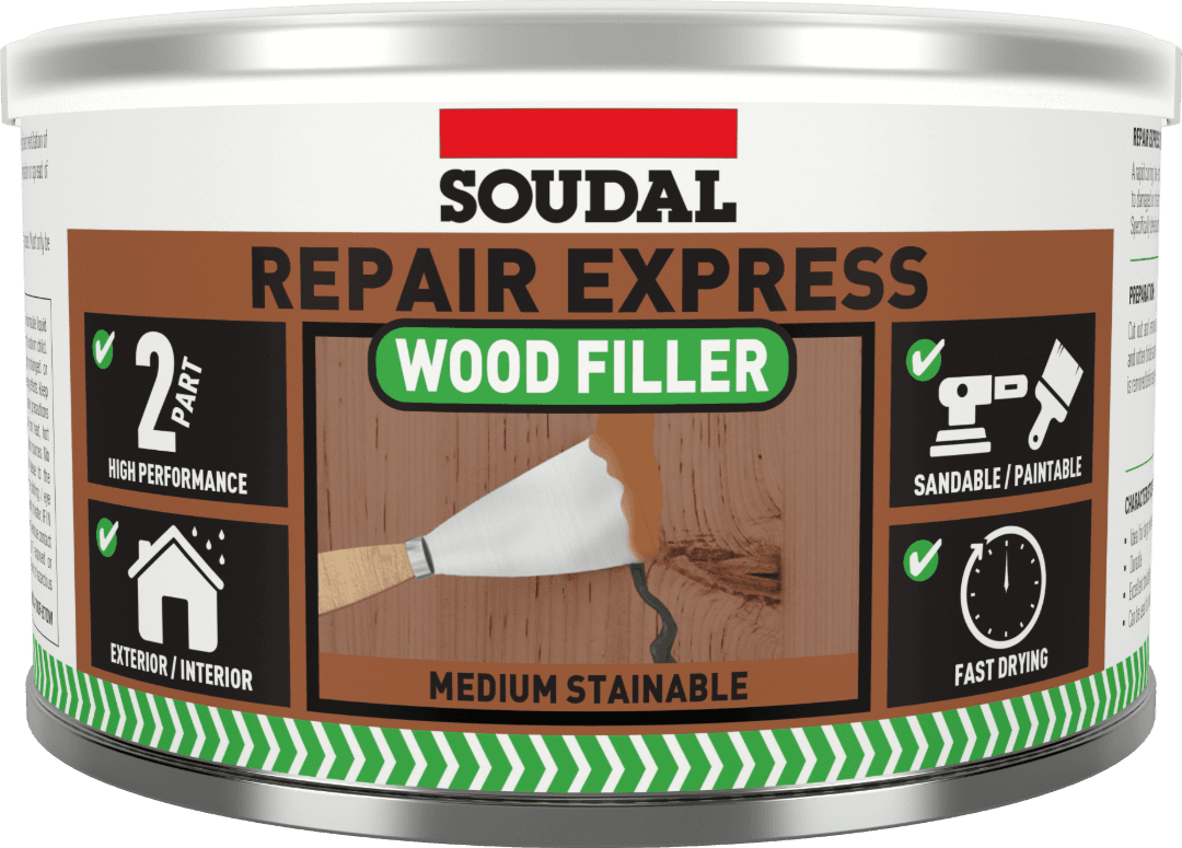Soudal Repair Express Wood 2 Part Hp Filler Medium Stainable 500Gm 167243