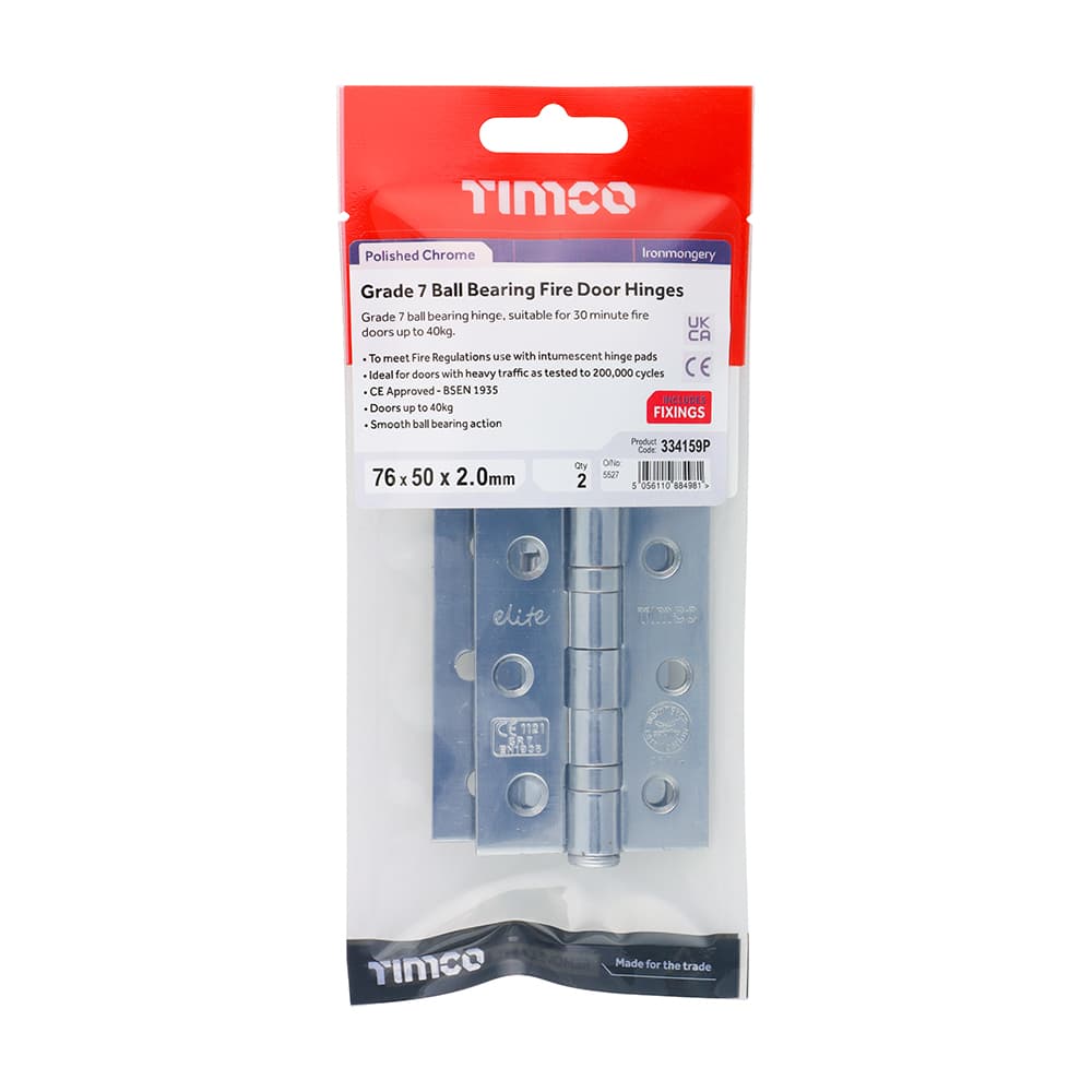 Timco Grade 7 Ball Bearing Fire Door Hinges - Polished Chrome TIMpac 1 334159P