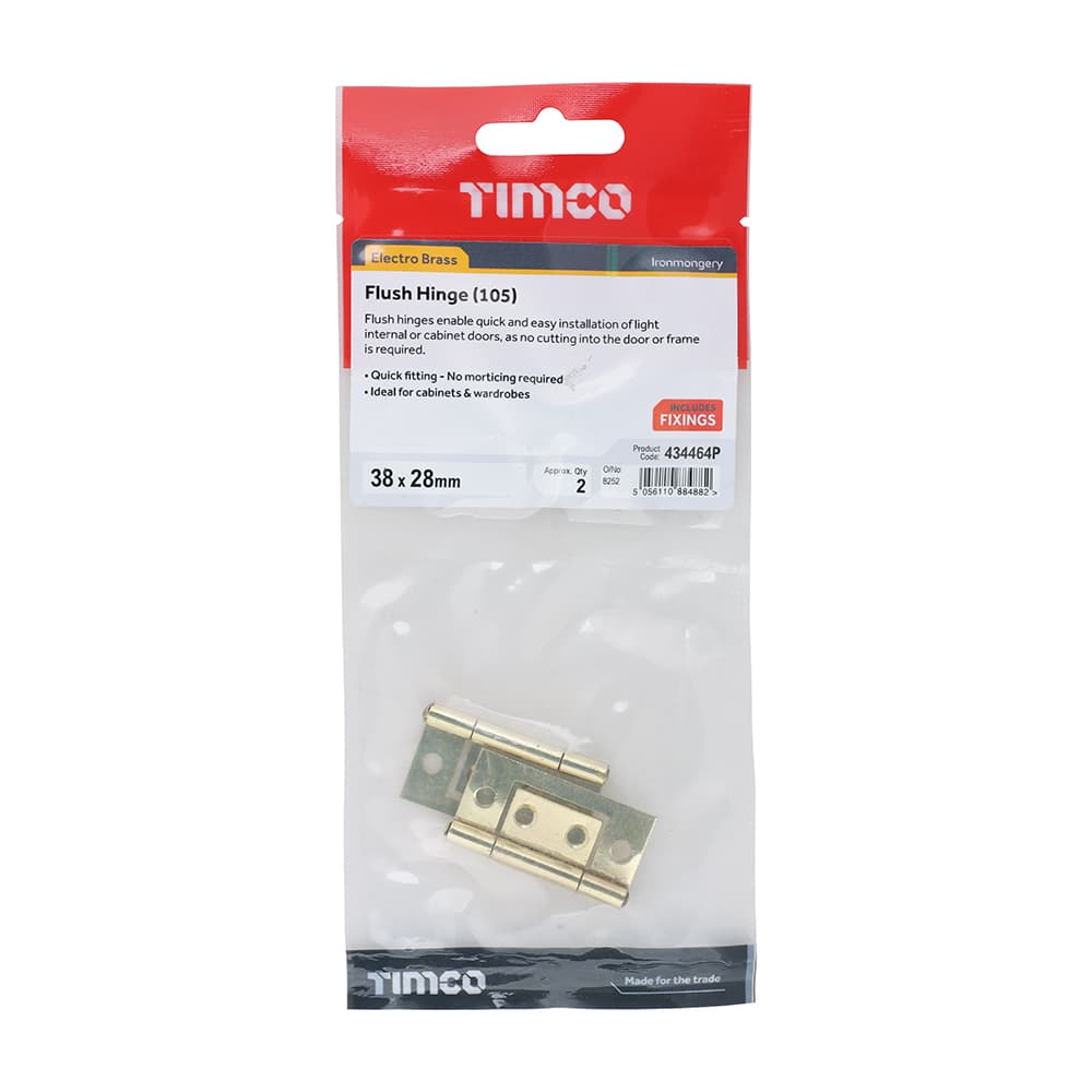 Timco Flush Hinge (105) - Electro Brass TIMpac 1 434464P