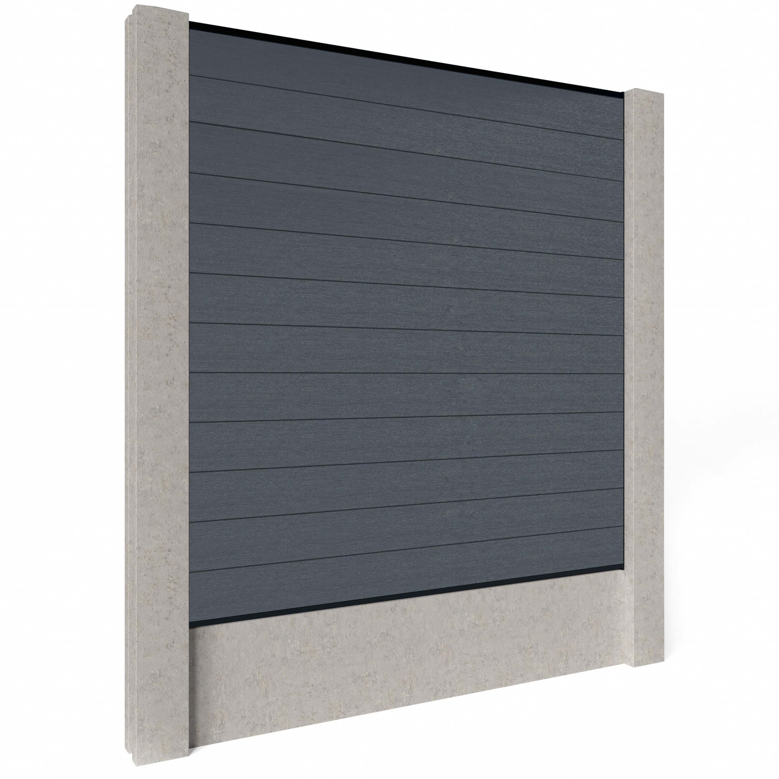 Composite Fence Panels - Anthracite with Aluminium Railings (for concrete posts) 1.8m