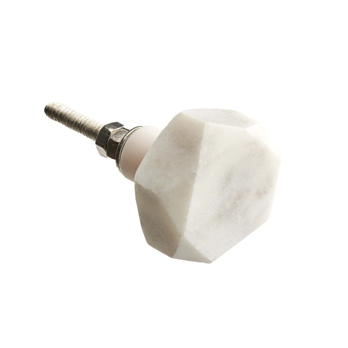Hexagonal Faceted Marble Cabinet/Drawer Knob - 35mm - White Marble - Elite Knobs & Handles