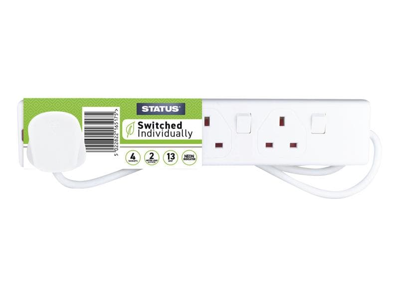 Status® S4WSS2MCP9 Individually Switched Extension Lead 240V 4-Gang 13A White 2M