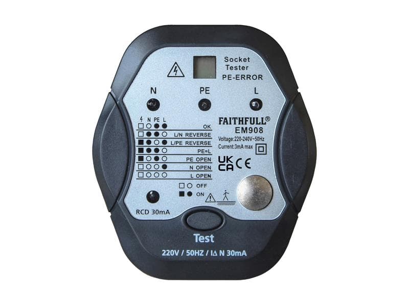 Faithfull EM908 Socket Polarity Tester With Rcd Test Function