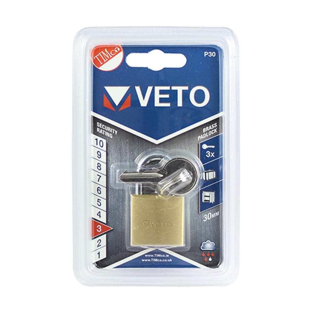 Timco P30 Brass Padlock 30Mm Blister Pack 1