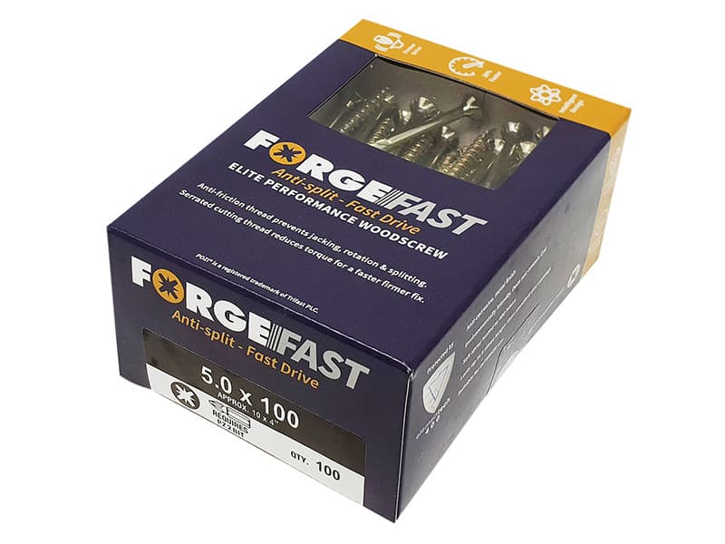 Forgefix FFP5100Y Forgefast Pozi Compatible Elite Performance Wood Screw Zy 5.0 X 100Mm Box 100
