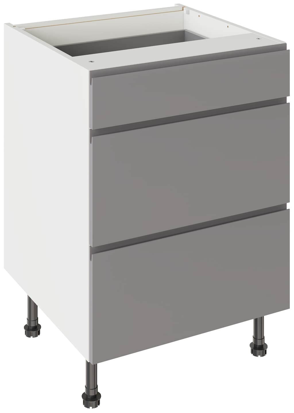 Flatpack Three Drawer Base Unit J-pull Super Gloss Dust Grey 600mm - FKKJ0306