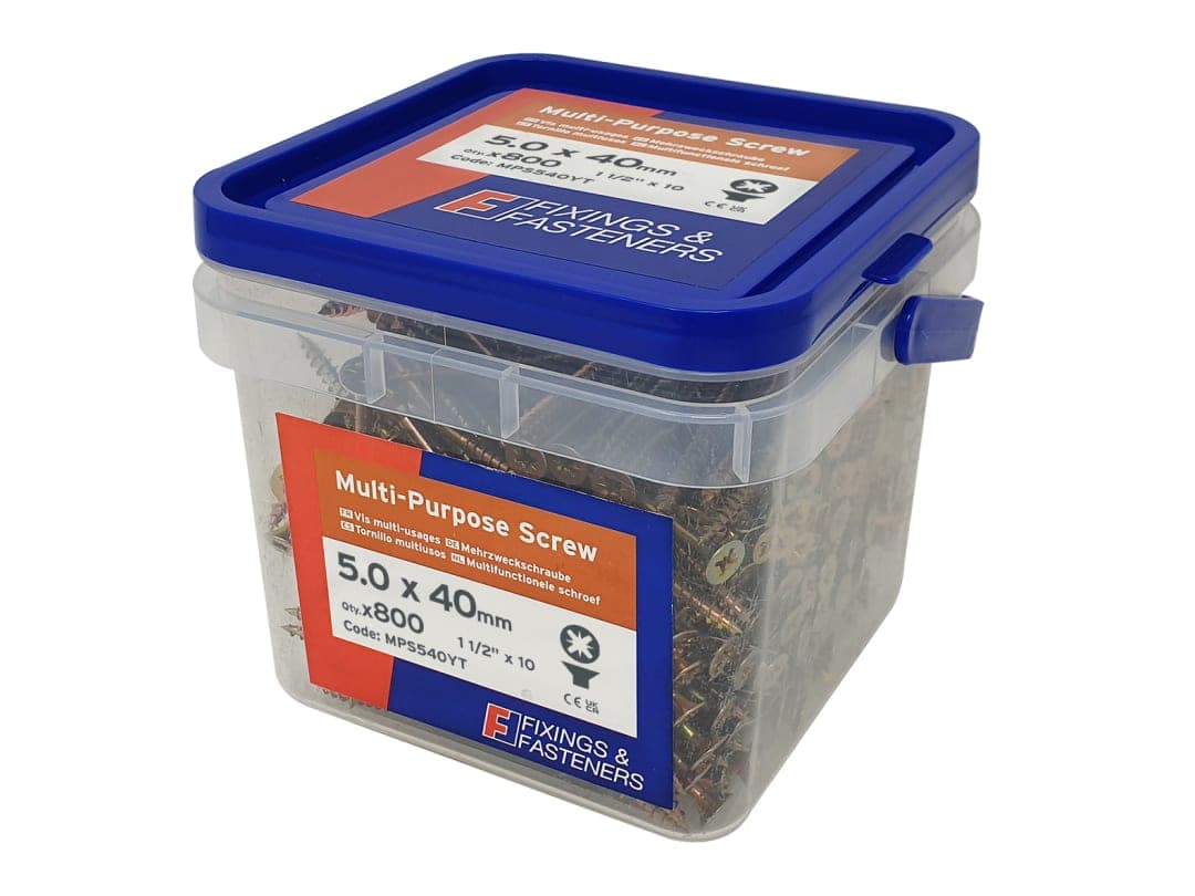 ForgeFix Multi-Purpose Pozi Compatible Screw CSK ST ZYP 5.0 x 40mm Tub 800 MPS540YT