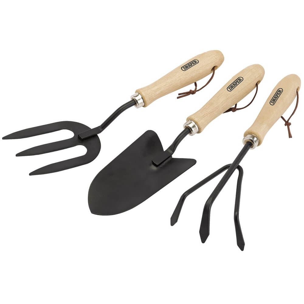 Draper 83993 Carbon Steel Hand Fork Cultivator And Trowel With Hardwood Handles per set 3