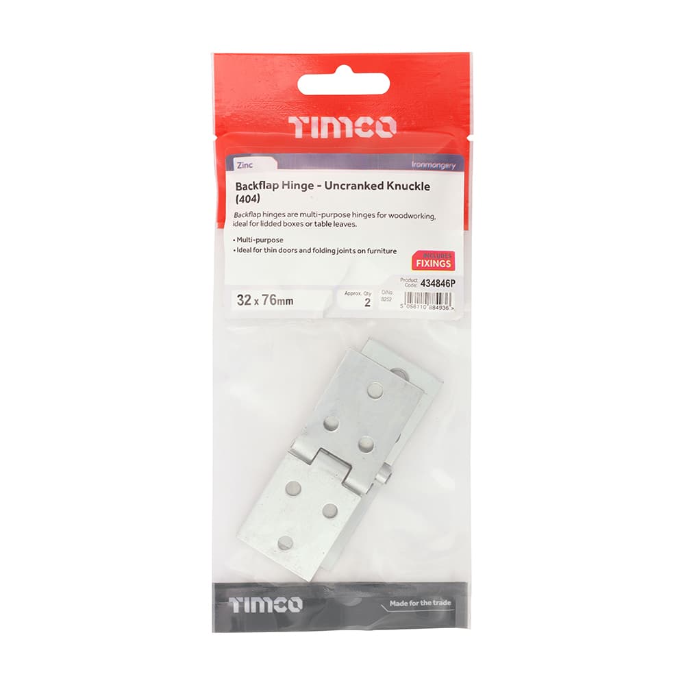 Timco Backflap Hinge - Uncranked Knuckle (404) - Zinc TIMpac 1 434846P