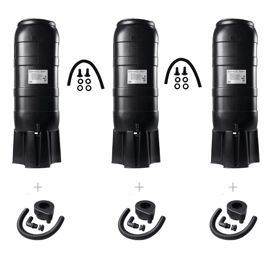 100L Slimline Black Rainfall Mini Water Butt Kit – Space Saving Rainwater Water Butt Complete Kit (Triple 100L) Recycled Plastic Water Butts Direct